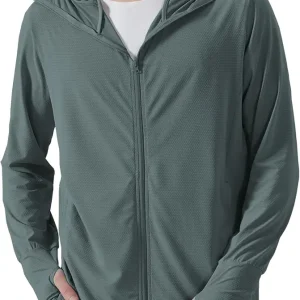 Locachy Men's UPF 50+ Sun Protection Outdoor Lightweight Full Zip Hoodie Jacket Long Sleeve Fishing Hiking Performance Shirt