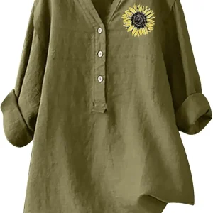 Long Workout Tops for Women,Women's Long Sleeve Tops Pullover with Buttons Down Casual V-Neck Loose Fit Tunics