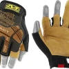 M-Pact Durahide Leather Framer Work Gloves, Fingerless Design, Work Gloves with Impact Protection and Vibration Absorption, Safety Gloves for Men (Brown, Large)