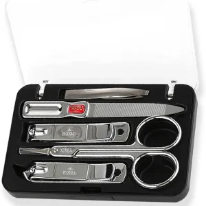 [Made in Korea] ROYAL 5 Pcs Compact Nail Clippers Set-Nail Clipper, Cuticle Remover, Nail File, Mini tweezer, Safety Scissors with Portable case Black