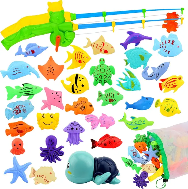 Magnetic Fishing Pool Toys Game, Water Table Bathtub Bath Toy - Pole Rod Floating Fish, Birthday Party Gifts for Toddler Age 3 4 5 6 Year Old, Kids Outdoor Toys