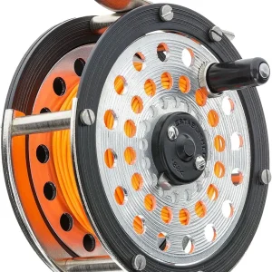 Martin Model 67R Fly Fishing Reel, Single Action, Metal Click Drag, Aluminum Construction, Line Guides, 6-Weight Floating Fly Line, Interchangeable Retrieve, Push-Button Release, Brown/Silver