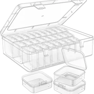 Mathtoxyz Bead Organizer Box, 31Pcs Small Bead Organizers and Storage Plastic Cases Mini Clear Bead Storage Containers Boxes with Hinged Lid and Rectangle for Bracelet Making DIY Jewelry Craft Nail