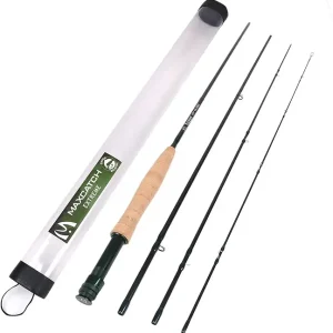 Maxcatch Extreme Graphite Fly Fishing Rod 4-Piece 9 Feet with IM6 Carbon Blank, Hard Chromed Guides, A Cork Grip (Size:3/4/5/6/7/8/10wt)