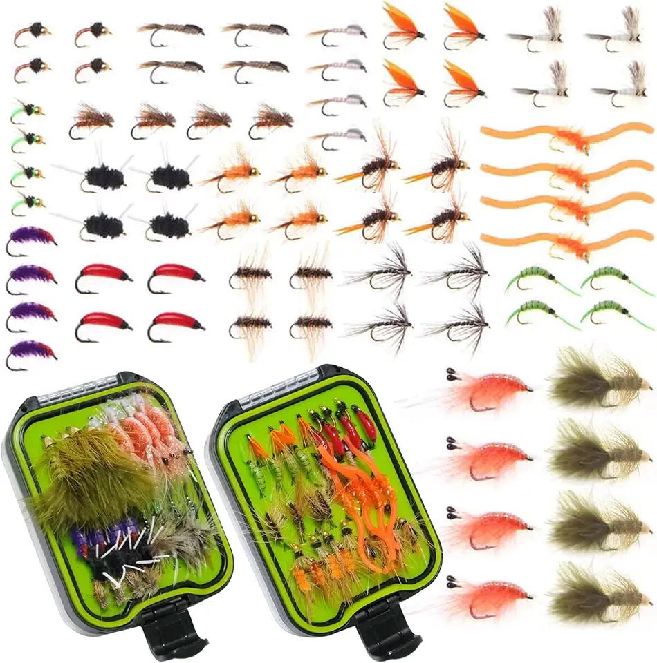 Maxcatch Fly Fishing Flies Assortment Kit 72pcs Handmade Dry, Wet, Nymphs, Streamers with Fly Box