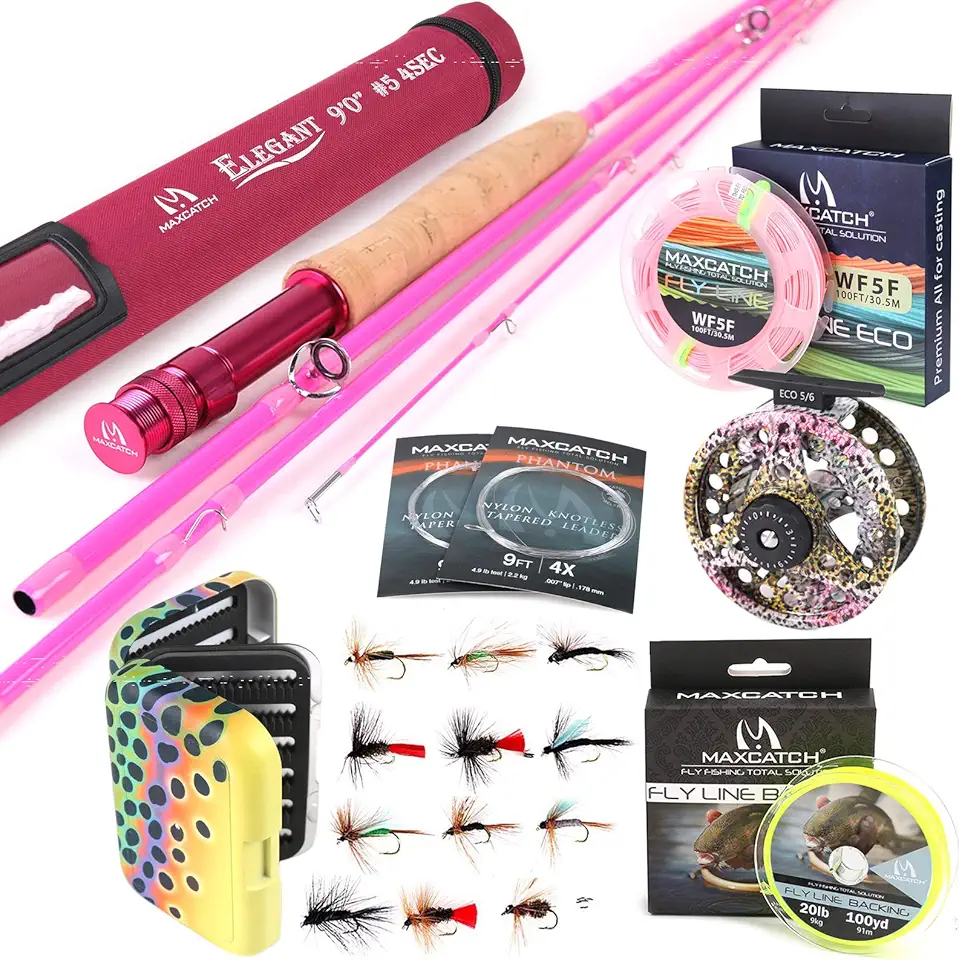Maxcatch Women's Elegant Pink Fly Fishing Rod: 2/5-weight with Rod Tube
