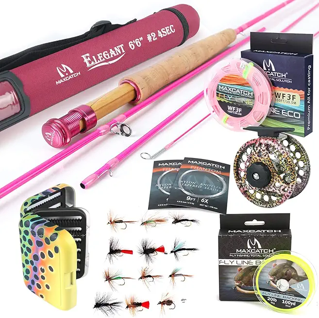 Maxcatch Women's Elegant Pink Fly Fishing Rod: 2/5-weight with Rod Tube