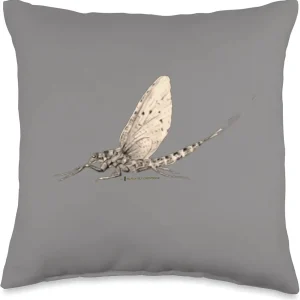 Mayfly Nymph Fly Fishing Tying Tenkara Entomology, Black Fly Throw Pillow