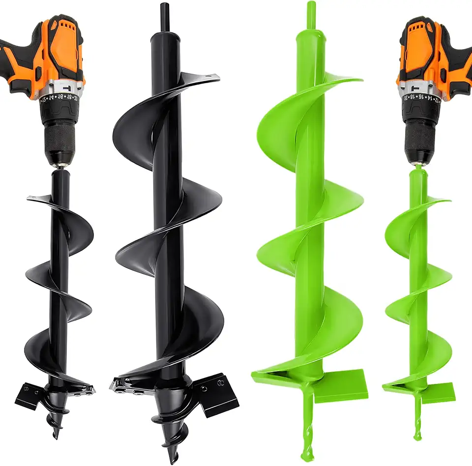MAZING 16" x 4" Upgraded Spiral Auger Drill Bit for Planting, 2Pc Heavy Duty Garden Auger Bit, Bulb Planter Tool for Post Hole Digger Plant Flower Bedding Digging