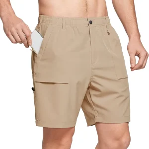 Men's 7" Casual Shorts for Summer Elastic Waist Quick Dry Lightweight Short with Cargo Hiking Fishing
