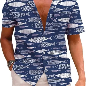 Men's Casual Button-Down Shirts Hawaiian Shirt Short Sleeve Beach Clothes with Pockets
