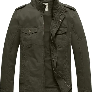 Men's Casual Washed Cotton Military Jacket