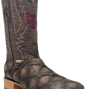 Men's Cooper Genuine Exotic Print Leather & Embroidery Broad Square Toe Officially Licensed Cowboy University Boots