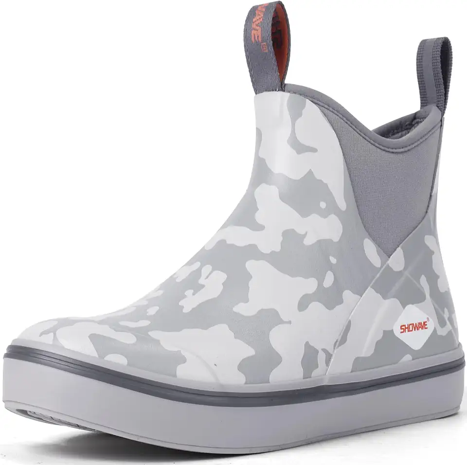 Men's Deck Boots Waterproof Ankle Rubber Rain Boots Non-slip Boat Booties for Sailing Fishing and Outdoors