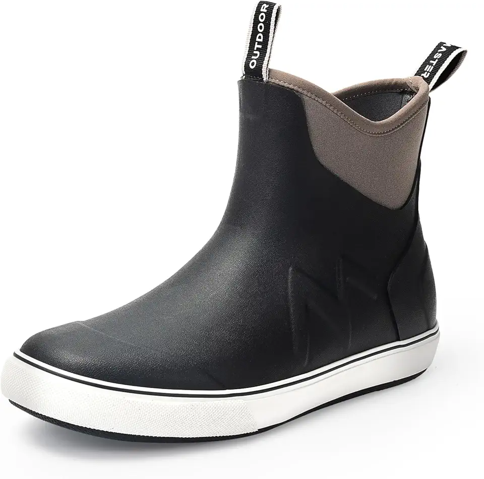 Men's Deck Boots, Waterproof Anti-Slip Rubber Rain Boots, Breathable Saltwater Deck Shoes For Fishing Boating Camping Sailing
