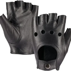 Mens Fingerless Leather Driving Gloves Half Finger Motorcycle Sheepskin Unlined Gloves Punk