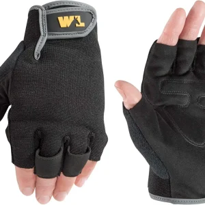 Men's Fingerless Synthetic Leather Palm Work Gloves, Large (Wells Lamont 847), Black