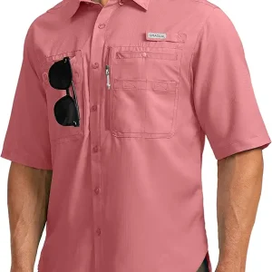 Men's Fishing Shirts with Zipper Pockets UPF 50+ Lightweight Cool Short Sleeve Button Down Shirts for Men Casual Hiking