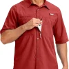 Men's Fishing Shirts with Zipper Pockets UPF 50+ Lightweight Cool Short Sleeve Button Down Shirts for Men Casual Hiking