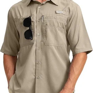 Men's Fishing Shirts with Zipper Pockets UPF 50+ Lightweight Cool Short Sleeve Button Down Shirts for Men Casual Hiking