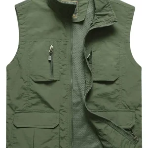 Men�s Fishing Vest Outdoor Work Quick-Dry Hunting Zip Reversible Travel Vest Jacket with Multi Pockets