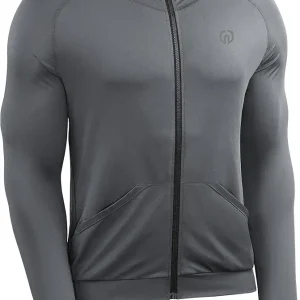 Men's Full-Zip Athletic Jacket with Hoodies Workout Long Sleeve Fishing Hiking Performance Shirt