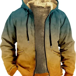 Mens Fuzzy Sherpa Jacket Long Sleeve Fleece Zip Up Coat Faux Puffer Jacket Outdoor Thick Casual Hoodies Hooded