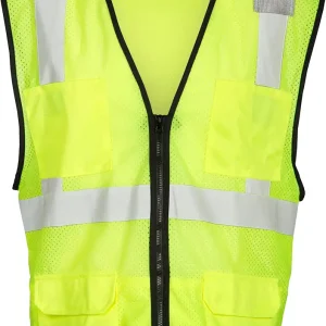 Men's High Visibility Reflective 4 Pocket Hook and Loop Mesh Vest 1084, Polyester, ANSI 107 Type R/Class 2