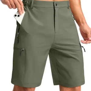 Mens Hiking Cargo Shorts with 4 Zipper Pockets 9" Quick Dry Lightweight Casual Work Shorts for Men Golf Fishing