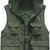 Mens Hooded Mesh Multiple Pockets Traveling Vest