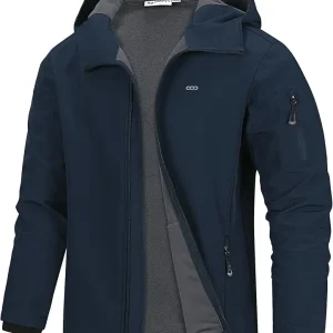Men's Hooded Softshell Jacket Waterproof Lightweight Insulated Windbreaker Fleece Lined Rain Shell Jacket