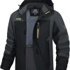Men's Hooded Windproof Water Resistant Rain Jacket Windbreaker 5 Pockets for Hiking,Fishing,Travel