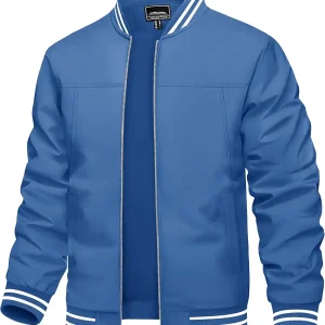 Men's Lightweight Jacket Casual Spring Fall Windbreaker Bomber Zip Up Coat With Pocket