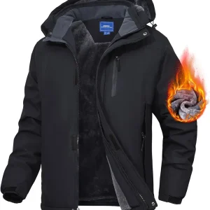 Men's Mountain Ski Jacket Waterproof Fleece Liner Snow Coat Warm Winter Windproof Hooded Raincoat