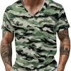 Mens Outdoor Fishing Tshirts V Neck Camouflage Hiking Army Training T-Shirts Short Sleeve Camping Hunting Active Tops