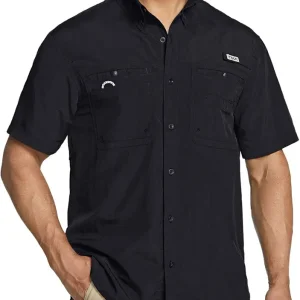 Men's Performance Fishing Shirt, UPF 50+ Breathable Button Down Shirts, Outdoor Recreation Short Sleeve Shirt