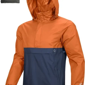 Men's Rain Jacket Waterproof Lightweight Packable Rain Pullover for Hiking Golf Running