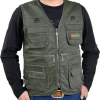 Men's Safari Fishing Vest Outdoor Cotton Casual Work Utility Travel Photo Fly Journalist's Vest Jacket with Multi Pockets