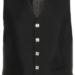 Men's Scottish Wedding Argyle 5 Button Waistcoat in Black - Smart Formal, Finish Suit Vest
