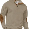 Men's Stand Collar Sweatshirt Vintage Fleece 1/4 Button Pullover (S-2XL)