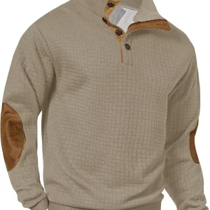Men's Stand Collar Sweatshirt Vintage Fleece 1/4 Button Pullover (S-2XL)