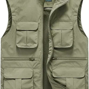 Men's Summer Cargo Utility Vest Multi Pockets Sleeveless Jacket for Fishing Travel Photo XS-4XL