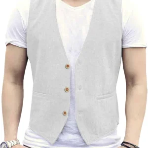 Men's Summer Linen Vest Suit Waistcoat Casual Vest Regular Fit