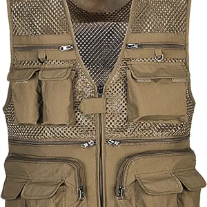 Men's Summer Mesh Fishing Vest Outdoor Photography Journalist Travel Vest with Pockets 02 Khaki XXL
