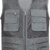 Men's Summer Mesh Fishing Vest Outdoor Photography Journalist Travel Vest with Pockets Grey M