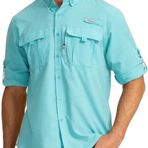 Men's Sun Protection Fishing Shirts Long Sleeve Travel Work Shirts for Men UPF50+ Button Down Shirts with Zipper Pockets