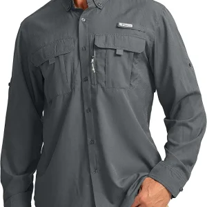 Men's Sun Protection Fishing Shirts Long Sleeve Travel Work Shirts for Men UPF50+ Button Down Shirts with Zipper Pockets