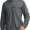 Men's Sun Protection Fishing Shirts Long Sleeve Travel Work Shirts for Men UPF50+ Button Down Shirts with Zipper Pockets