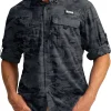 Men's Sun Protection Fishing Shirts Long Sleeve Travel Work Shirts for Men UPF50+ Button Down Shirts with Zipper Pockets