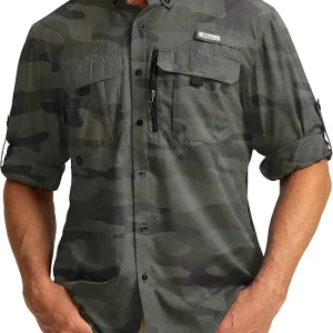 Men's Sun Protection Fishing Shirts Long Sleeve Travel Work Shirts for Men UPF50+ Button Down Shirts with Zipper Pockets